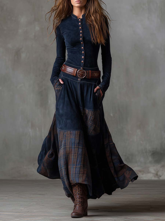 Azucena ║ Vestito lungo scamosciato con cintura
